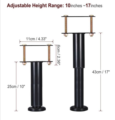 T-shape Metal Bed Legs Furniture Leg, 2Pcs - 10-17 inch adjustable bed legs