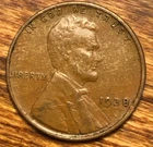 1938 Lincoln Wheat Cent Woody Improper Alloy Mix Error Old US Penny