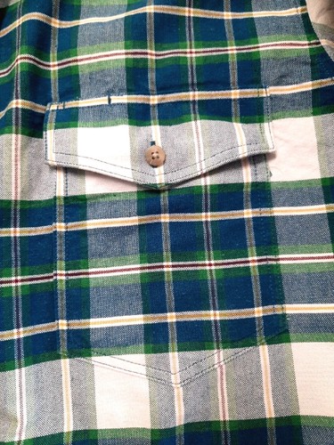 Men's Wrangler Western Shirt Size L Button Up Long Sleeve Blue Green Plaid - Picture 4 of 9