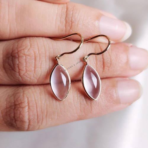 3.750Ct Natural Rose Quartz Earrings 14K Gold Minimalist January Birthstone - Picture 3 of 7