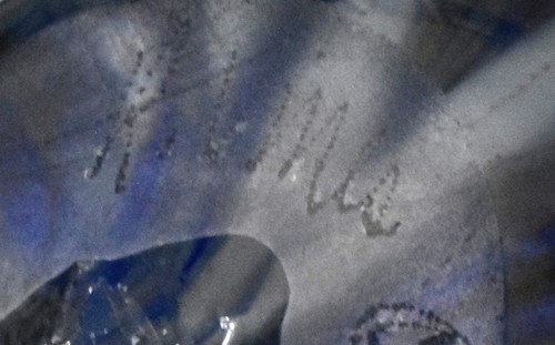 Vaso in vetro artistico a vortice blu iridescente mt. St. Helens MSH 1985 Ash Roger Vines 5" - Foto 3 di 4