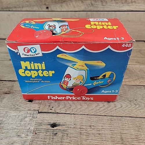 VTG & NEW 1970 Fisher Price #448 Mini Copter Wooden Pull Toy Helicopter - MIB - Picture 12 of 19