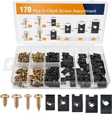 GOOACC 170Pcs Car U-Clip and Screw Assortment Kit 9 Different Sizes Automotive U