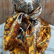 Golden Yellow Green Brown Paisley Western Southwestern Wild Rag Scarf Accent