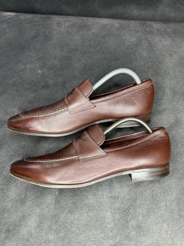 Zapatos de vestir Santoni mocasines de cuero marrón para hombre hechos en Italia talla 7 - Imagen 3 de 11