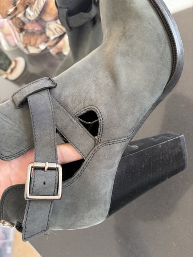 Carvela Kurt Geiger schwarz Leder Knöchelriemen Schnalle Cut Out Absatz Stiefel UK7 - Bild 3 von 24