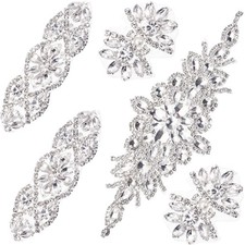 5 Pcs 3 Size Crystal Rhinestone Applique Lengths 1.77 3.94 9.84 Inches Silver...