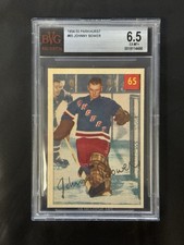 1954-55 PARKHURST #65 JOHNNY BOWER ROOKIE CARD RANGER LEAFS BVG 6.5 CLEAN EYE