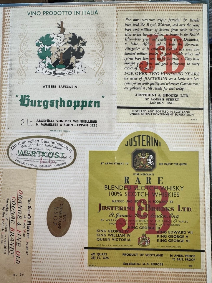 Álbum de recortes de 50+ etiquetas vintage de vino licor cerveza colección internacional RARA Foto 3 de 4