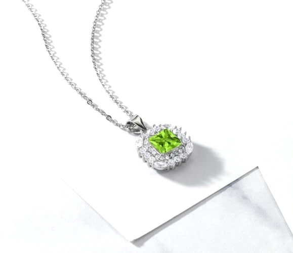 925 Sterling Silver 1.62 Carats Princess Green Peridot Women's Pendant Jewelry - Image 2 of 4