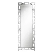 Pemberly Row Modern Glass Geometric Frame Cheval Mirror Silver Finish