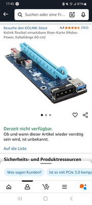 KOLINK PCI-E 1x auf 16 x Powered Riser Karte Mining-Kit 60 cm Molex Zurc-006 rot