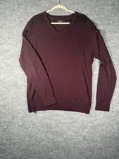 All Saints Sweater Men's 2XL Maroon Merino Crew Neck Jumper Slim Fit