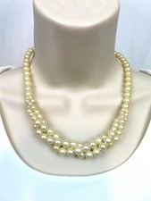 Twisted Faux Pearl Choker Single Multi Strand Necklace 18" Gold Tone Vintage