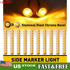 100Pcs Side Marker Truck Trailer Lights Mini 3 LED Bullet Light Round 3/4"