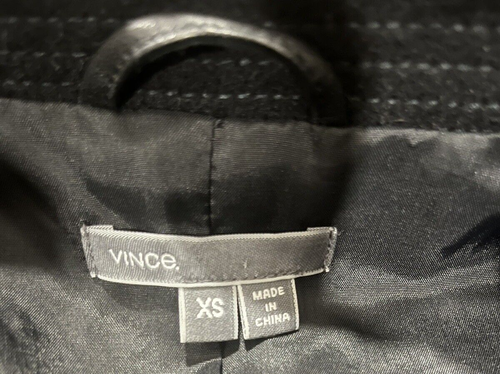 Women's VINCE Quilted Black Leather with Wool Trim Moto Zip-up Jacket Sz XS - Picture 14 of 16