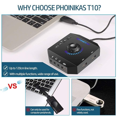 T10 External Sound Card, USB Audio Adapter for PC Windows, Mac, Linux, Laptops - Picture 4 of 10