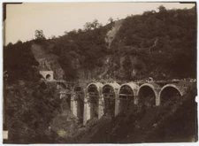 Tirage albuminé Adolphe Braun. Viaduc de Piantorino en construction. Suisse