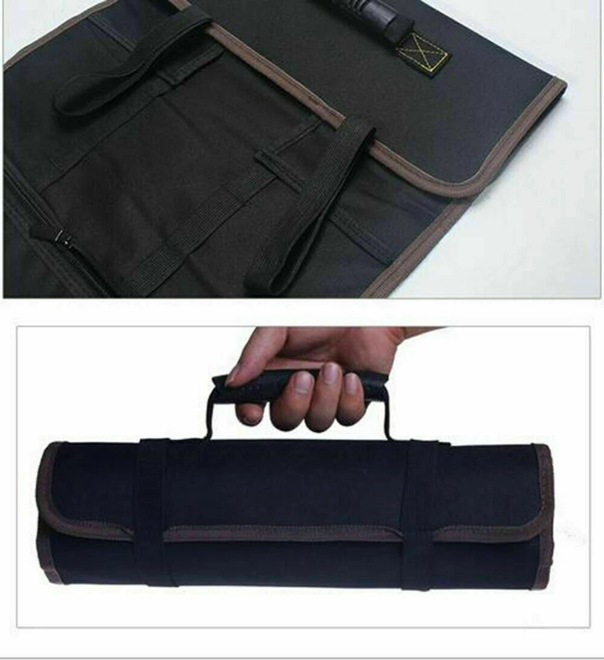 Electrician Tool Pocket Roll Up Storage Organizer Bags Canvas Chisel Tool Kit - Image 3 of 4