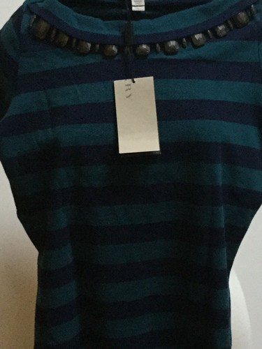 Burberry Brit women's navy teal stripes beaded shirt size medium - Picture 6 of 7