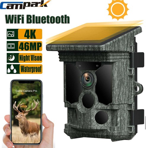 Solar 4K 100MP Wildlife Trail Camera WiFi Hunting Game Camera 3PIR Night Vision