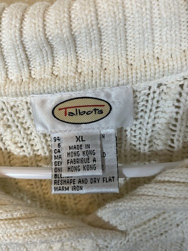 Talbots Women’s V-Neck Polo Pullover Sweater Size XL White Cable Knit Collared - Picture 2 of 3