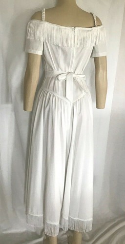 White Fringe Western Wedding Tie Back Dress, XS-L - Picture 8 of 10