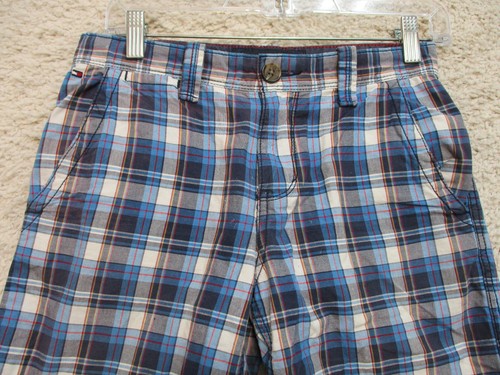 Tommy Hilfiger Shorts 14 Boys Youth Size Blue Plaid Chino Pockets Casual Cotton - Picture 2 of 12