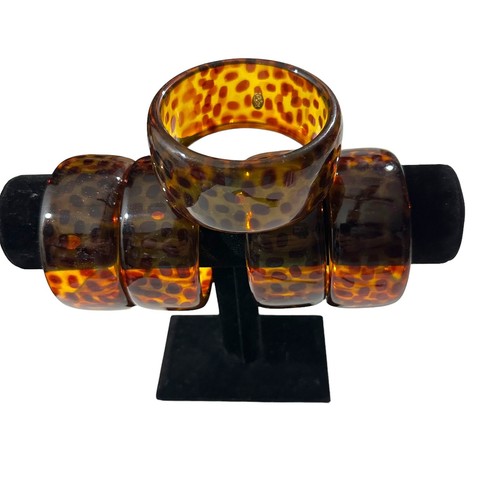 Vintage signierter klobiger Armreif Joan Rivers künstliche Schildkröte Leopard Gepard Druck Plexiglas - Bild 15 von 20