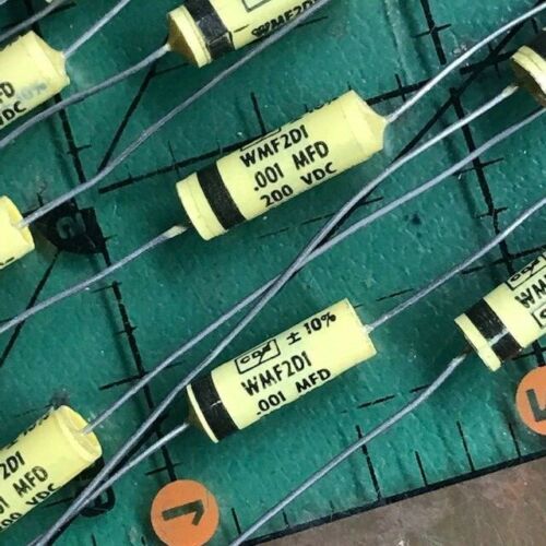 Condensador de película axial Cornell Dubilier .001uF 200v WMF2D1K 1000pF Audio 10 un. - Imagen 2 de 3