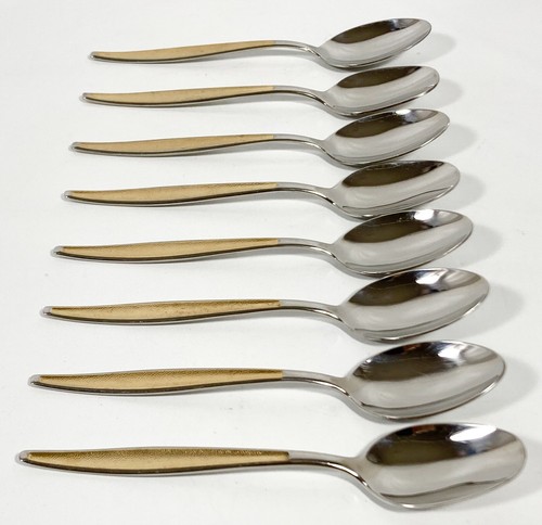 8 Wirths Stainless GOLD Plated Bestecke Solingen Tea Spoons 5 3/4" Vtg Germany - Picture 10 of 16