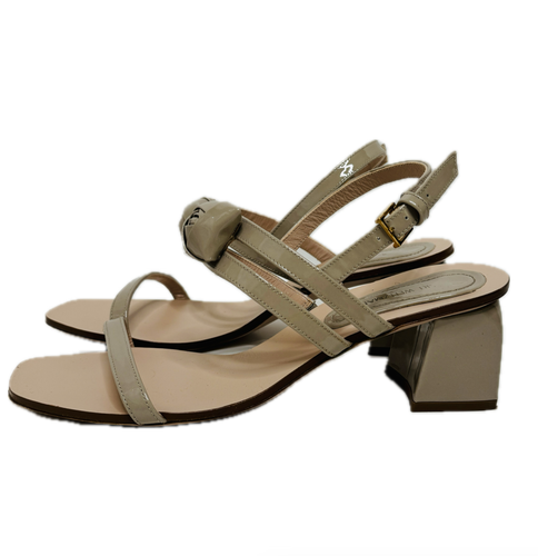Stuart Weitzman Beige Rosetta Block Heel Sandal Leather Womens 8.5 Strappy - Picture 1 of 8