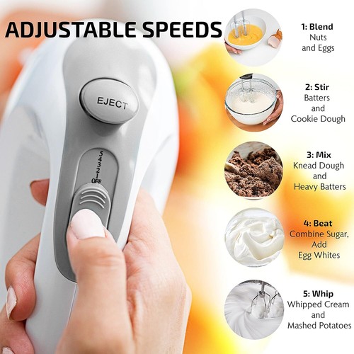 🧁 5 Speed Electric Hand Mixer with Stainless Steel Whisk Beater Attachments - Picture 3 of 11