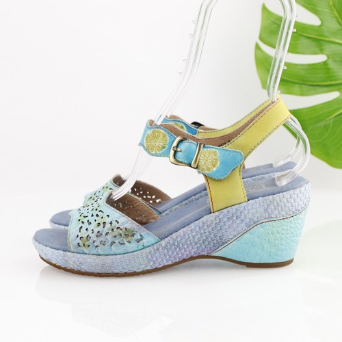 L'Artiste Spring Step Womens Pastela Sandal Size 40 9.5 Blue Green Wedge Strappy - Picture 5 of 13