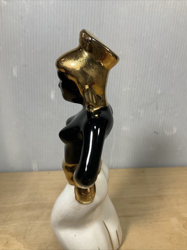 "Figura nubia dorada dorada MCM Genie Blackamoor mujer estatua 8""" - Imagen 11 de 15