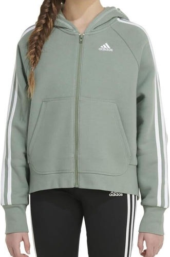 adidas Sz Sm 7/8 Girls Zip Essential 3-Stripe Hooded Fleece Jacket Light Green - Picture 7 of 7