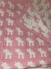 Angel dear All cotton pink white unicorn blanket receiving double Thickness Cute