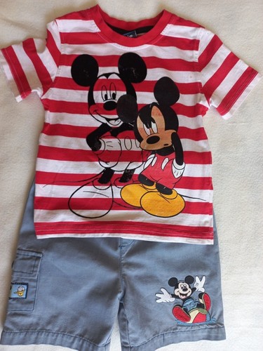 DISNEY MICKEY MOUSE BUNDLE T-SHIRT TOP, SHORTS JEANS 2-3 yo VG