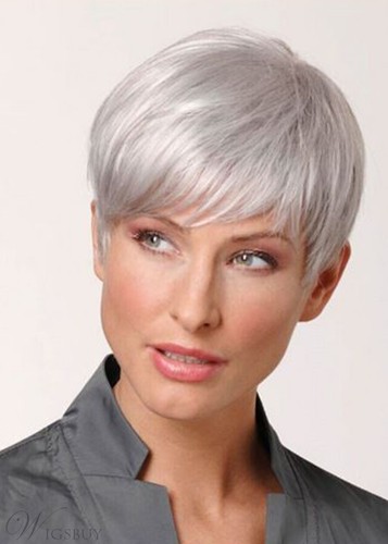 Pixie Cut Gray Wig No Lace Straight Synthetic Heat Safe Hair Party - Picture 6 of 12