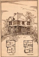 1887 ad Vintage Antique Stone House plan Victorian Samuel Milligan Architect