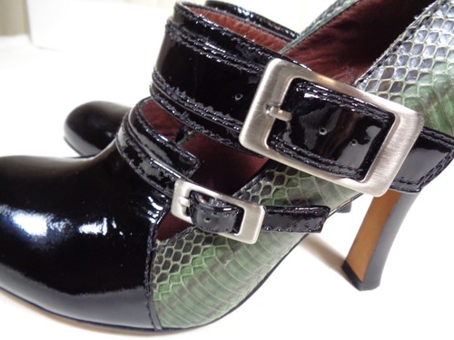 modern vintage black patten Leather & snake Shoes Black Pumps EU size 37.5 - Picture 9 of 24