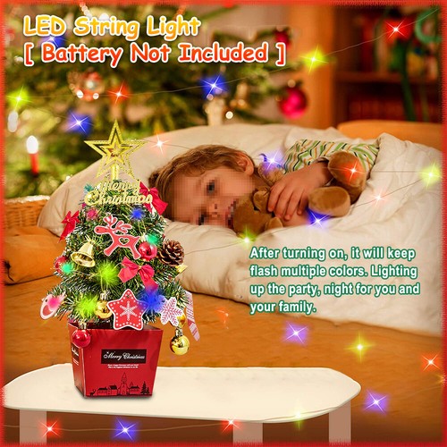2ft Artificial Small Mini Tabletop Christmas Tree with LED Warm Light & Ornament - Picture 8 of 19