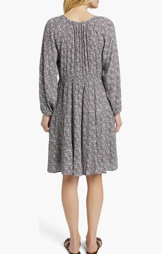 Faherty Sirene Mini Dress XXL Navy Ditsy Floral Long Sleeve V Neck Babydoll Y2K - Picture 3 of 15