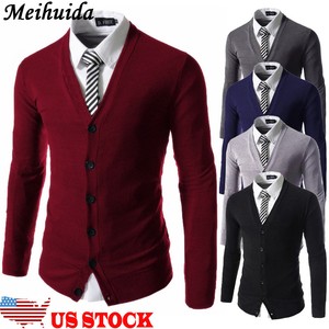 Stylish-Mens-Slim-Fit-V-neck-Knitwear-Pullover-Cardigan-Sweater-Jacket-Coat-Tops