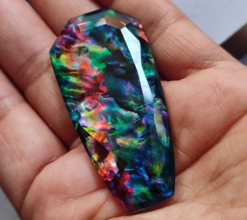 80 Ct Natural A+Ammolite Fancy Cut Opal -Like Organic Doublet Rare LooseGemstone - Picture 10 of 10