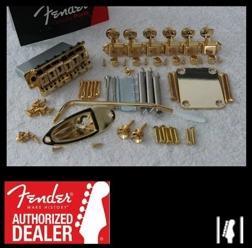 New Fender Stratocaster GOLD 2 3/16" Tremolo Hardware Set w Tuners for USA Strat