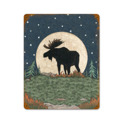 Vintage Style Metal Sign Moose Moon  11 x 14