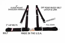 RJS RACING  4 PT LATCH & LINK FLOOR MOUNT HARNESS BUGGY BELT BLACK VW SAND RAIL