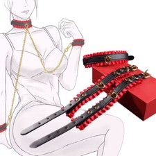 Binding Neck Collar to Handcuffs Cuffs with Chain Slaves Cosplay Restraint