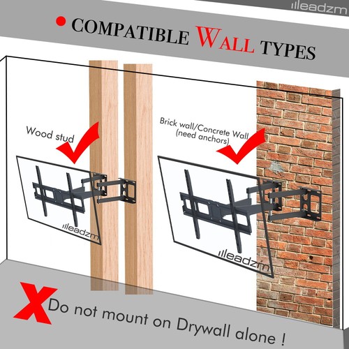 Heavy Duty Full Motion Swing Arm TV Mount for Wall Corners Ideal for 32-70 Inch - Picture 11 of 11